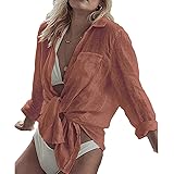 Beehsinho Copricostume da Bagno Donna Camicetta Scollo Spiaggia Mare Camicia Bluse Bikini Cover Up a V Manica Lunga Casual Co