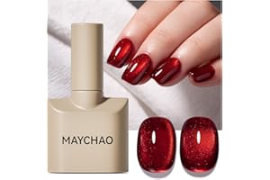 MAYCHAO 15ML Cat Eye Gel Nail Polish 1Pc Red Magnetic Gel Polish with Magnet Soak off Holographic Cat Eye Nail Varnish for Nail Art Manicure Salon DIY at Home