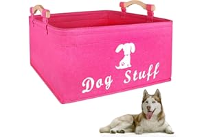 BUNDLEMALL Contenedores de almacenamiento para perros, ropa y accesorios para perros, cesta de almacenamiento de suministros para mascotas (15.6 x 11.4 x 8.7 pulgadas, rosado-perro)