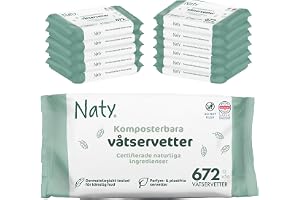 Naty Baby Våtservetter, 98% Vatten, 672 stycken (12 förpackningar) | Hypoallergen, Naturlig för Känslig Hud, Parfymfri, Växtbaserad, Dermatologiskt testade, För Nyfödda & Småbarn