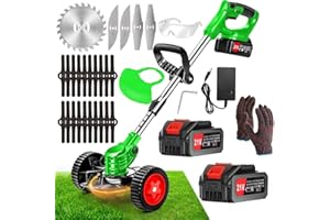 Tucssarg 21V Cordless Strimmer, Adjustable Garden Strimmer with 2 4.0Ah Batteries and 4 Blade Types Grass Trimmer, Telescopic Lightweight Grass Cutter, Brush Cutter for Yard,Garden, Sidewalk Edges
