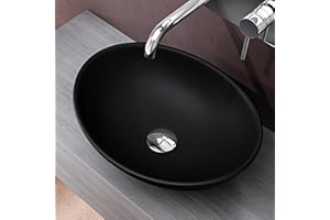 doporro Lavabo da Appoggio Ovale in Ceramica Nero Opaco 42 cm Lavandino Bagno Moderno con Rivestimento Nano per Bagno e WC Ospiti - Brüssel205