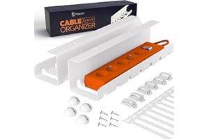 Zenacasa Organizador de Cables de Escritorio (Set de 2) de Acero Blanco - Montaje Sencillo - Bandeja Cables Escritorio Robusta y Práctica