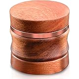 MONOJOY Herb Grinder with Rose Gold Sharp Teeth Light Weight Round Wooden Grinders 2.5Inch Included A Scraper and Brush (Rose