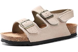 Yeeteepot Enfant Sandales Garçon Fille Bout Ouvert Réglable Sandales Cuir Chaussures de Plage Antidérapant Marche Sport Sandalettes