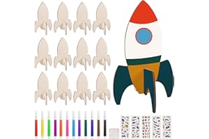 Heyu-Lotus 12 unidades de cohetes de madera, juego de manualidades, cohete para pintar, forma inacabada, juguete para niños, manualidades, juego de manualidades de madera para niños, niñas y niños