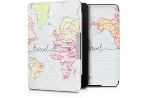 kwmobile Etui kompatybilne z Amazon Kindle Paperwhite – etui ochronne ze sztucznej skóry do czytnika e-booków (do modeli do 2017) – napis Travel czarny wielokolorowy