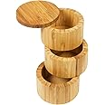 woodluv 3-Tiered Wooden Spice Storage Box With Rotating Removable Lid