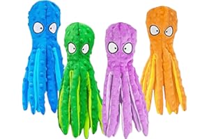 KUSCHELFREUNDE E. U. Kuschelfreunde Quietschendes Spielzeug für Hund,Hundespielzeug ohne Füllung, Plüschspielzeug in Krake-Form, sicheres Kauspielzeug für kleine & mittelgroße Hunde, 4 Stück