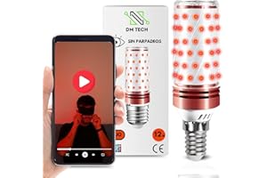 DM TECH PACK Luz Roja Nocturna Melatonina Rosca E14 + Video Técnicas Sueño Bombilla Roja Terapia para Dormir - Tecnología Flicker Free 0% Luz Azul – Instalación Fácil