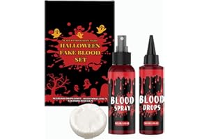 PTOSYAPE 3Pcs Halloween Fake Blood Makeup Kit, Fake Blood Spray 50ML + Dripping Blood 50ML + Cleansing Soap 15G, Halloween Washable Fake Blood Makeup for Clothes, Vampire Cosplay & Dress Up