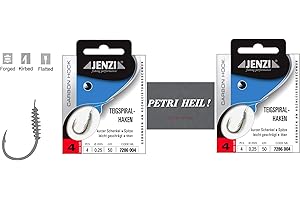 BLNTACKLE76 Set: 2 Packungen JENZI Teigspiralhaken Forellen-Haken, Teighaken gebunden (8 Stück) Hakengröße 2, 4, 6, 8 &10 + gratis Petri Heill! Aufkleber