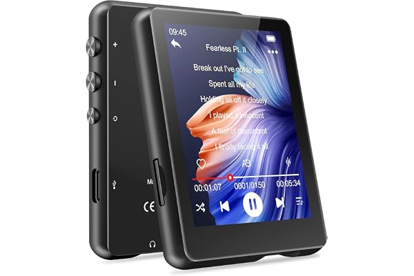 MECHEN Lecteur MP3 Bluetooth 5.3, 32 Go Écran Tactile MP3 Lecteur USB C Radio FM Baladeur Enfant, Haut-Parleur HD Intégré, Enregistreur Vocal, Son HiFi, Écouteurs Housse de Protection Inclus (Noir)