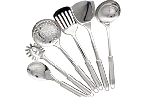 MUZRUNQ Juego de utensilios de cocina de acero inoxidable, 6 piezas juego de utensilios de cocina de metal resistente al calor para colgar en la pared juego de utensilios de cocina de acero inoxidable.