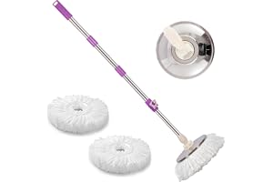 ARSUK Mopp 360° Roterbar – Justerbart Teleskopskaft 127 cm i Rostfritt Stål – 2 Mikrofiber Moppdukar – Perfekt för Trägolv, Kakel och Laminat