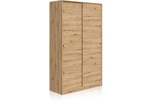 duehome | Armario de 2 Puertas Correderas, Barra de Colgar y Estantes, Armario para Dormitorio, Modelo Show, Acabado en Roble Nodi, Medidas: 120 cm (Largo) x 200 cm (Alto) x 50 cm (Fondo)