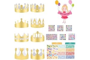 HEAWAA Goldene Papierkronen Crown, 8 Stück Gold König Kronen Pappe mit Schmucksteine Selbstklebend und Aufkleber, DIY Party Goldfolie Krone Hut für Junge Mädchen Prinzessin Geburtstagsfeier
