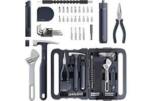 HOTO 40-Piece Tool Kit, Household Essentials Tool Set w/Smart Electric Screwdriver (LED, 3 Torque) + 14 Tools & 26 Accessories | Pro-Grade Compact Organizer for Home Repairs, DIY