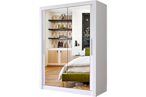 A.C. Milan Modern Double Mirror sliding door wardrobe with LED Light Width 100cm/120cm/150cm/180cm/203cm/250cm (120, White)