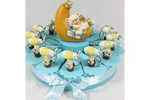 Sindy Bomboniere 8054382130 Torta Bomboniera Nascita Battesimo Bimbo, Resina, Celeste, 3 x 4.5 x 4 cm