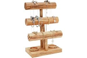 BAIFULAI 3 nivåer T-form armbandshållare av trä: Smyckesställ trä, vintage armbandsstativ, avtagbart klockstativ för armringa