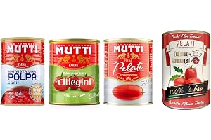 MUTTI Paket – Pomodorini Ciliegini Pelati Polpa 3 x 400 g + italiensk gourmet 100 % italienska skalade tomatburkar 400 g