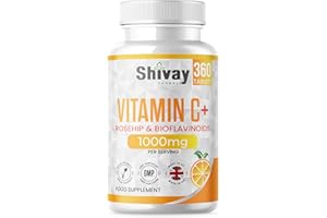 Vitamin C 1000mg per Serving | 360 Vegan Tablets - 6 Month Supply | Vitamin C with Rosehip and Bioflavonoids | High Strength Immune System and Energy Supplement | Made in The UK by Shivay Herbals