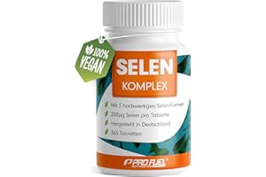 ‎PROFUEL Selen hochdosiert 365x Selen 200µg Tabletten - Selenkomplex aus 3 hochwertigen Selenium-Quellen: Selenhefe, Selenmethionin & Natriumselenit, Selentabletten - laborgeprüft mit Zertifikat - 100% vegan