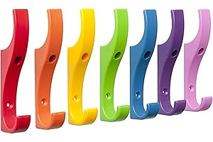 Toughook Original Unbreakable Hooks 10 Pack (Rainbow) Tough Heavy Duty Plastic Hook. Wall Mounted Pegs for Bathroom, Kitchen, Bedroom, Bag, Hat, Coats. Kid-Friendly Design for School, Home & Office