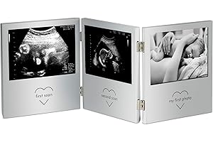 VonHaus Baby Scan Photo Frame for (3x) 5 x 3.5cm Photographs | Aluminium | Triple Hinge | Multi Aperture Collage Picture Display | Personalised Gift Idea for Expecting Mothers, Friends or Family