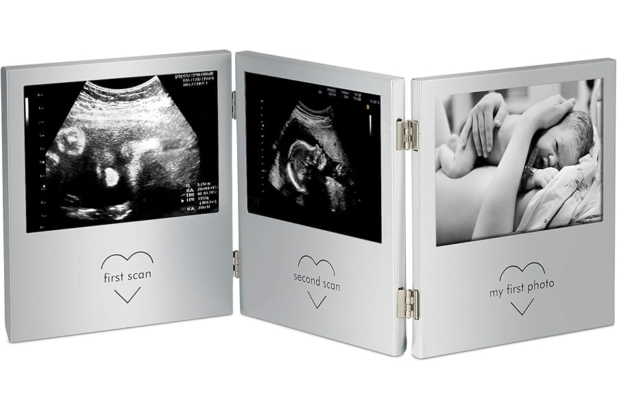 VonHaus Baby Scan Photo Frame for (3x) 5 x 3.5cm Photographs | Aluminium | Triple Hinge | Multi Aperture Collage Picture Display | Personalised Gift Idea for Expecting Mothers, Friends or Family