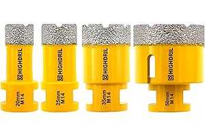 HIGHDRIL Punta per Trapano Diamantata - 3 Pezzi 20/25/35/50mm con Filettatura M14 Foratura Secco per Piastrelle in Porcellana Ceramica Granito Marmo Pietra Mattoni per Smerigliatrici Angolari