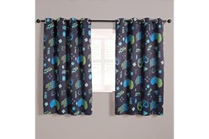 OHS Kids Blackout Curtains Eyelet, Green & Blue Gaming Honeycomb Print Thermal Insulated Curtains Light-Blocking 2 Panel Boys Curtain For Bedroom & Playrooms, 46x54In