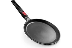 Gotoll Poêle à Crêpes 28cm Casserole Antiadhésif Crépière Poêle à Frire Induction Aluminium Poignée Amovible BPA Free - Noir