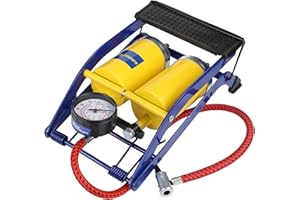 Goodyear Heavy Duty Double Barrel Foot Pump for Camping| Suitable for inflating tyres, sports equipment, camping accessories| Easily read pressure gauge| Thumb lock lever with valve connector
