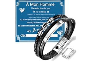 Gkmamrg Cadeau Homme Bracelet en cuir - idee Cadeau Anniversaire Homme - Bracelet large avec fermeture magnétique (cadeau homme)