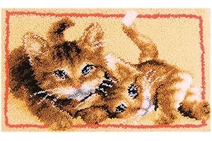 ROCKY&CHAO Katze Knüpfteppich Kreuzstich Stickerei DIY Set 50x30cm Selber Machen Set Latch Hook Kit für Kinder und Erwachsene zum Selber Knüpfen(ZD-82)