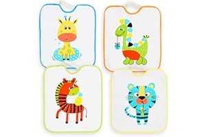 Ti TIN Pack de 4 Baberos con Goma para Guardería - Baberos Bebé Impermeables de algodón - A partir de 1 año - Fácil Lavado