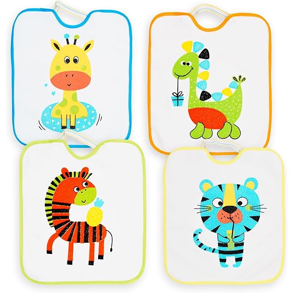 Confezione Da 12 Bavaglini Interbaby In Spugna Con Animaletti, 25x35 Cm, Chiusura Con Gomma - 5