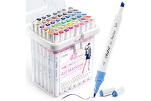 Ohuhu Alcohol Markers, 48 Colouring Pens Art Pens Markers Set for Architectural Design Double Tipped Chisel & Bullet Alcohol-Based Art Marker for Artists Drawing Sketching Anime and Manga