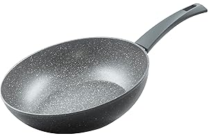 Zanetti - Durapietra, Padella Wok Induzione 28 cm, Padella Wok Antiaderente adatta anche all'Induzione, Diametro 28 cm, Colore Grigio