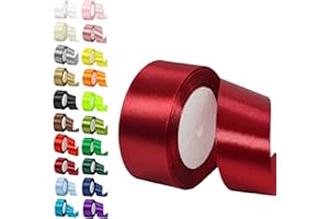 AISSZHAO 50mm Wide Wine Red Ribbon for Crafting,22M 2Inch Burgundy Red Solid Fabric Large Thick Ribbon Double Sided Satin Ribbons Decorative Ribbonfor Gift Wrapping Wedding Car Sewing Floral Xmas Presents