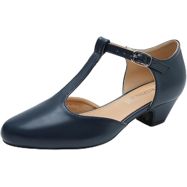 MOOMMO Women's Kitten Heel Mary Jane Pumps - 2.5 Inch Chunky Heel Ankle Strap Shoes