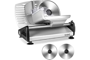 YASHE SL-518 Trancheuse Électrique - Trancheuse à Jambon 250W avec Épaisseur Réglable de 0 à 15mm, 2 Lames Amovibles en Acier Inoxydable de 19cm, Verrou de Sécurité et Pieds à Ventouse