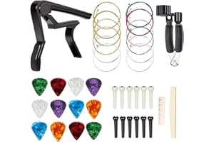 WEIBANG 40 PCS Guitar Accessories Tools Kit Including Capo, Strings, 3-in-1 Winder, Bridge Pins, Saddle and Nut, Picks