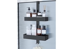 Kitsure Duschregal ohne Bohren - 2-stöckiges Duschablage, rostfrei & vielseitig Duschablage ohne Bohren, praktisches Duschregal für Shampoo, Handtuch & Abzieher, 29,1 x 11,2 x 5,1cm, Schwarz