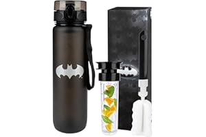 MOMO WAY DC Comics The Batman Botella de Agua en Tritan 600 ml Reutilizable Botella deportiva sin BPA con Inserto de fruta para Niños Gimnasio Oficina Colegio Yoga Batman 1000ml