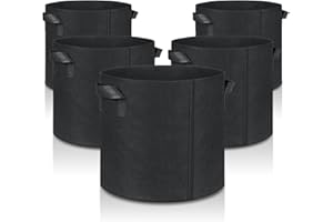 PiPiCat Lot de 5 sacs de plantation respirants avec poignées - Pour tomates, légumes, fleurs de 12,7 ou 17,8 gallons - Noir
