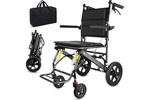 Wisging Ultra-Light Transport-Rollstuhl - Folding tragbarer Rollstuhl mit Handbremse - Trolleys für ältere Flugzeugreisen