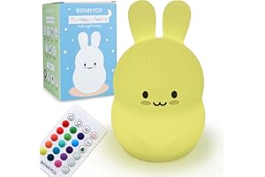BONNYCO Luz Nocturna Infantil Conejito con Control Remoto y Táctil 16 Colores. Luz Bebe Nocturna con Temporizador, Lampara Quitamiedos Infantil de Silicona Libre de BPA. Regalos para Niñas y Niños